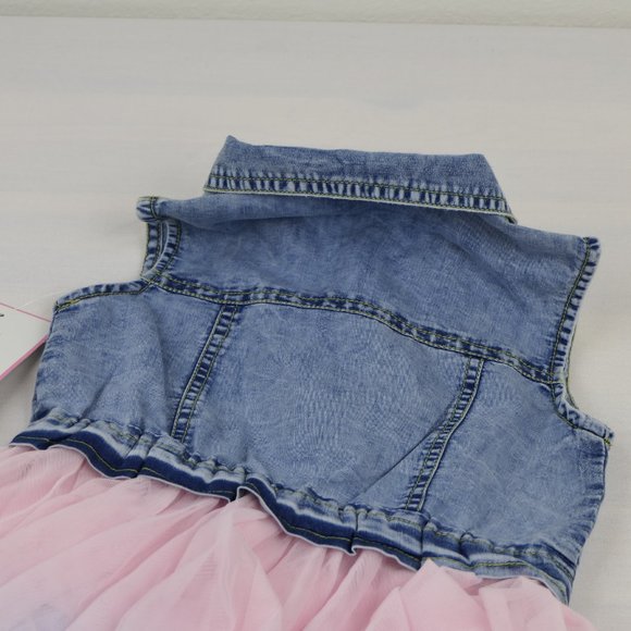 NEW Rare Editions Girls 3T Denim Topper with Mesh Tiered Skirt Dress - Picture 7 of 7